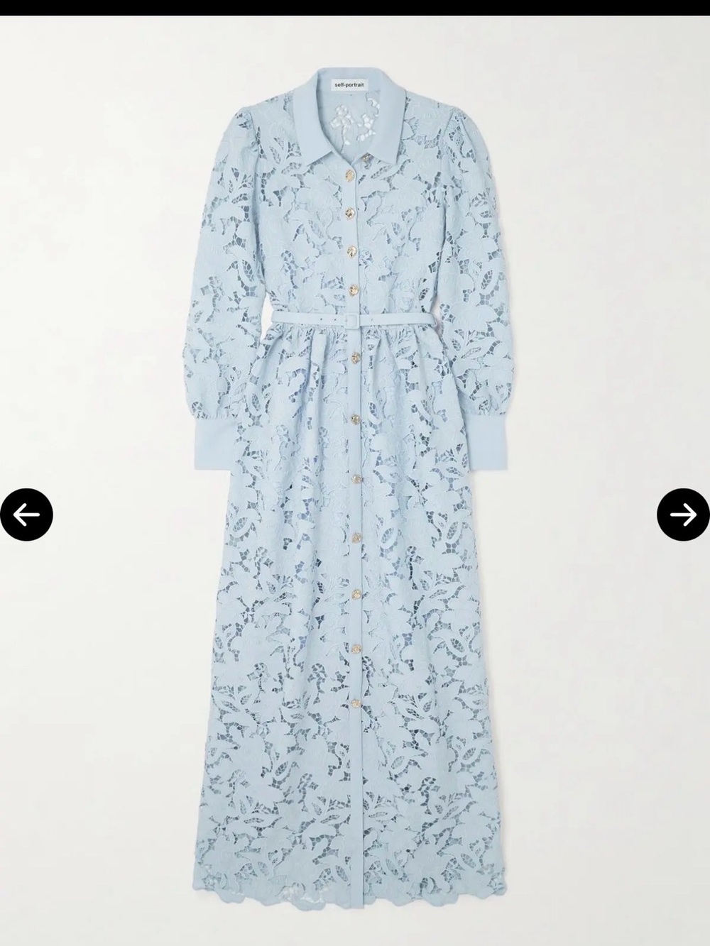Self-Portrait Light Blue Lace Maxi Shirt Dress with Belt - Picture 3 of 4